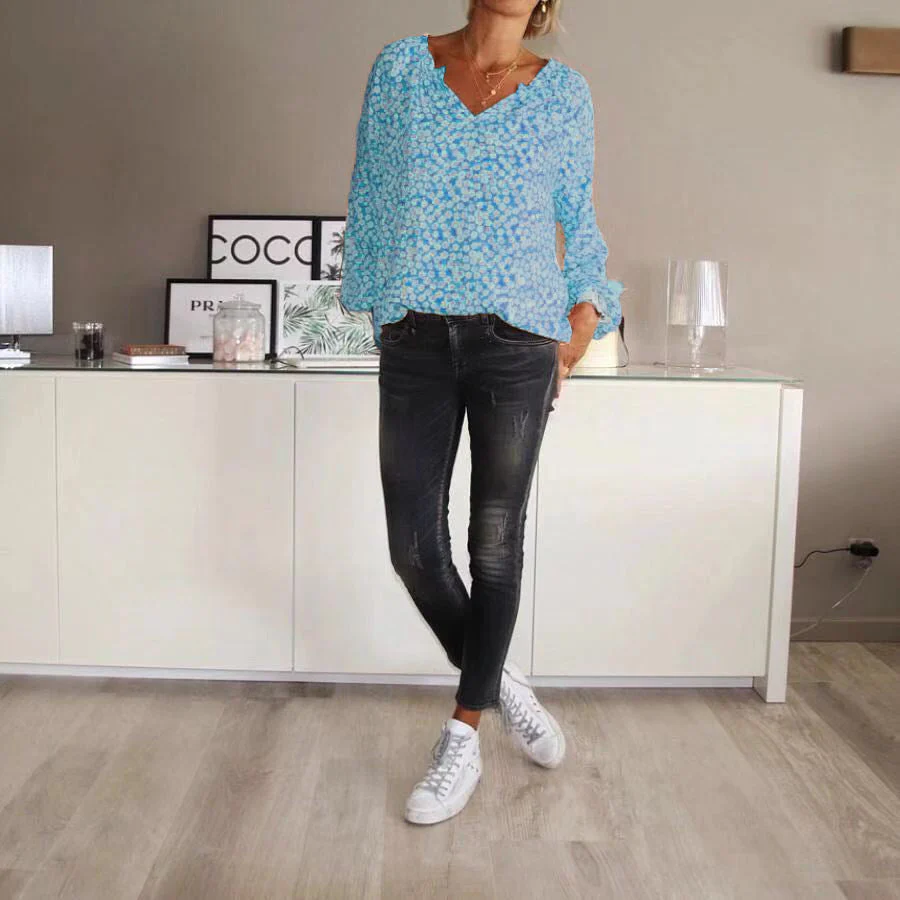 Flower Print Gathered Blouse - Image 6
