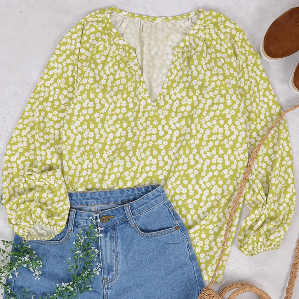 Flower Print Gathered Blouse - Image 9