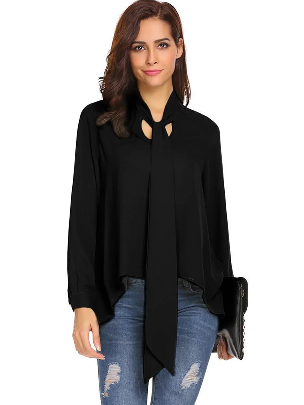 Flowy Chiffon Bow Blouse - Image 2
