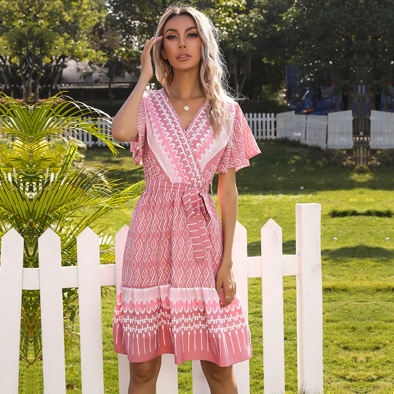 Flowy Ruffle Printed Tie Dress - Image 11