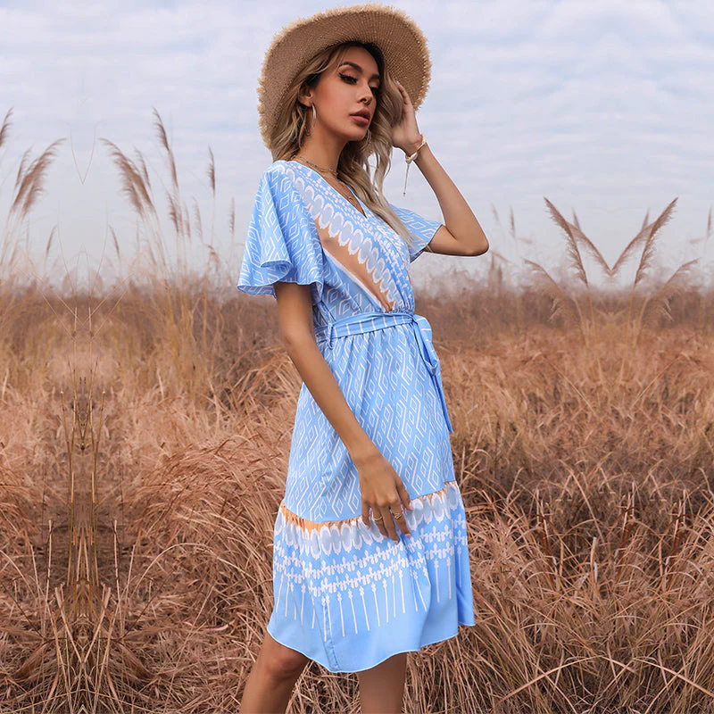 Flowy Ruffle Printed Tie Dress - Image 5