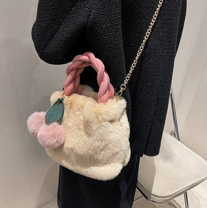 Fluffy Cherry Crossbody Bag with Braided Handle - Image 4