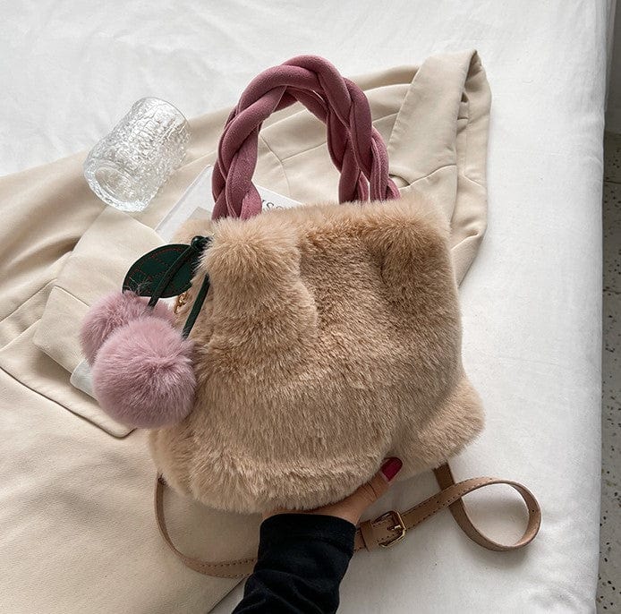 Fluffy Cherry Crossbody Bag with Braided Handle - Image 5