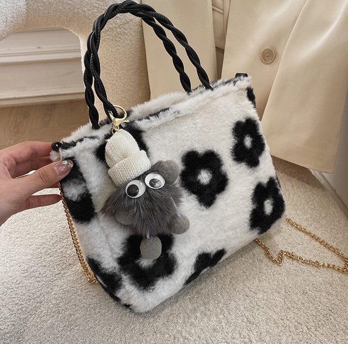 Fluffy Fur Braided Handle Bucket Bag - Image 2