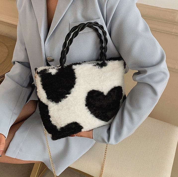 Fluffy Fur Braided Handle Bucket Bag - Image 5