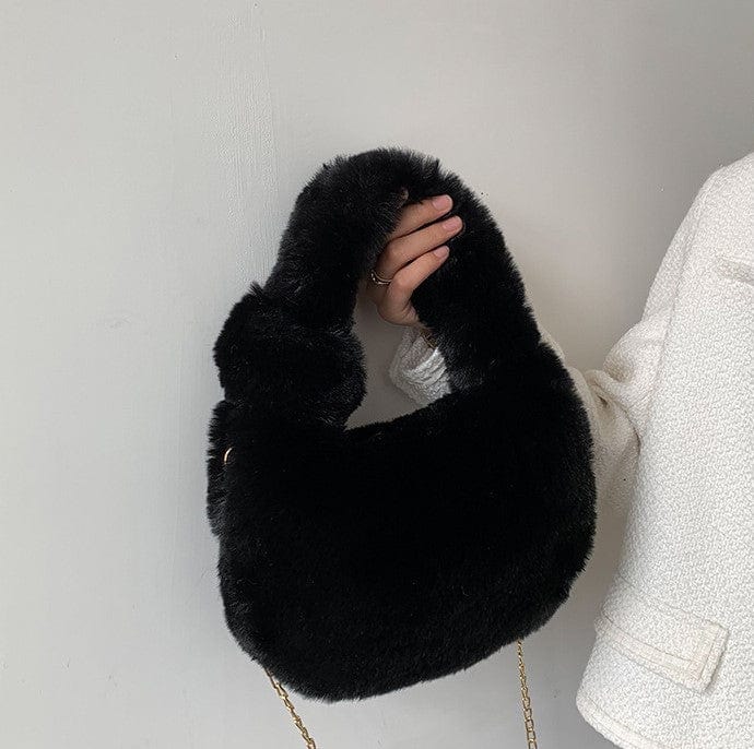 Fluffy Fur Round Basket Bag with Chain Strap - Image 10