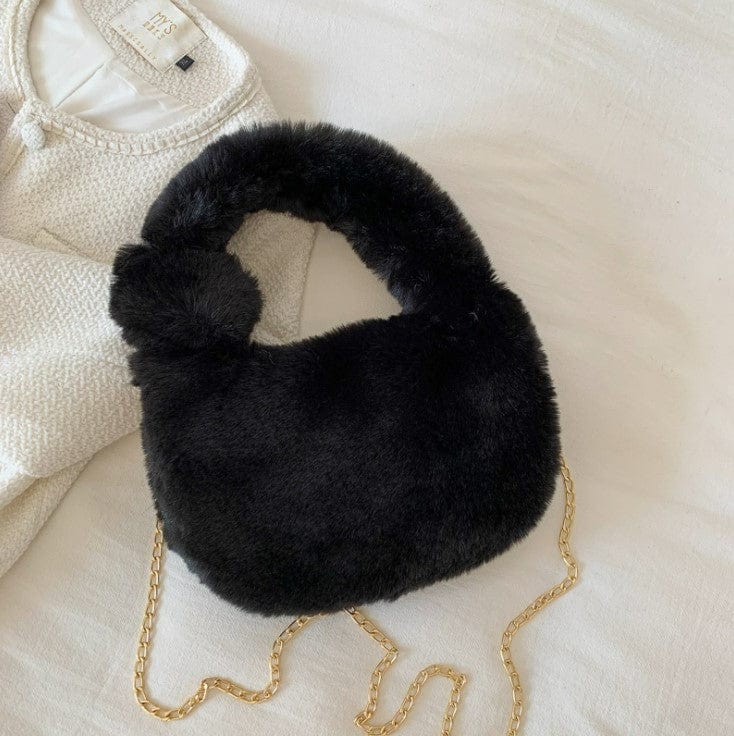 Fluffy Fur Round Basket Bag with Chain Strap - Image 11