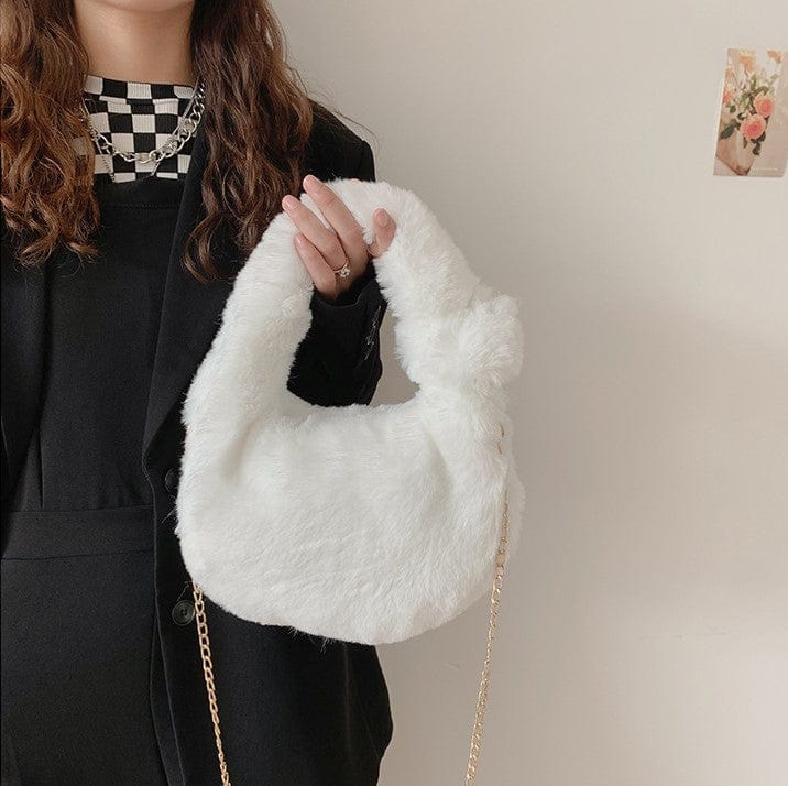 Fluffy Fur Round Basket Bag with Chain Strap - Image 12