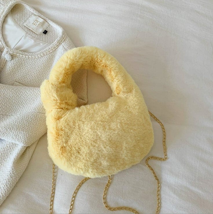 Fluffy Fur Round Basket Bag with Chain Strap - Image 3