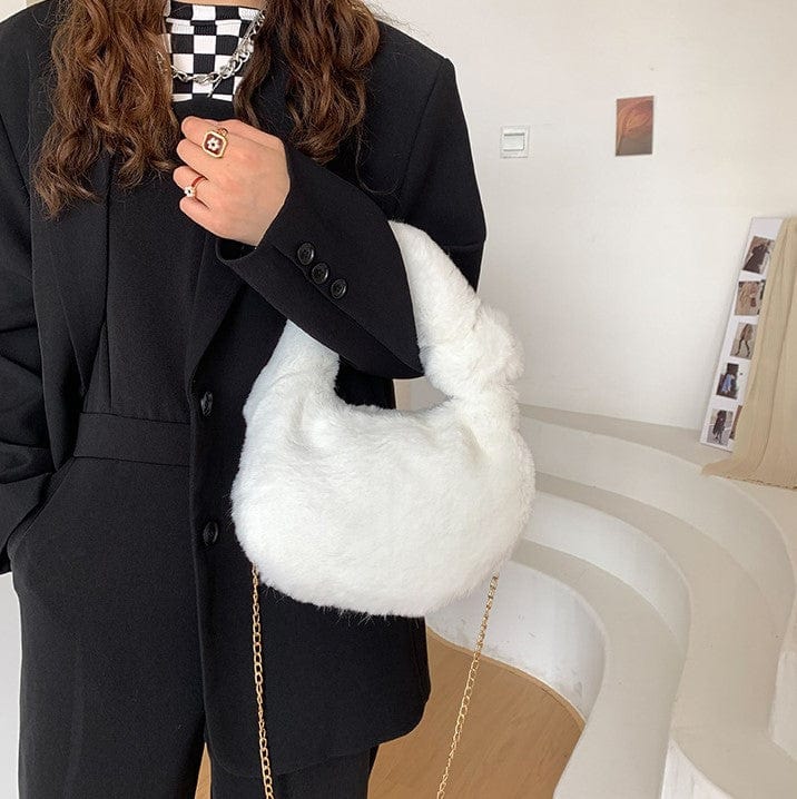 Fluffy Fur Round Basket Bag with Chain Strap - Image 4