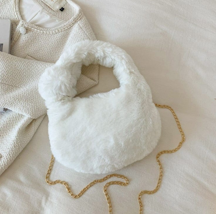 Fluffy Fur Round Basket Bag with Chain Strap - Image 5