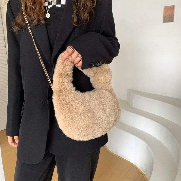 Fluffy Fur Round Basket Bag with Chain Strap - Image 6