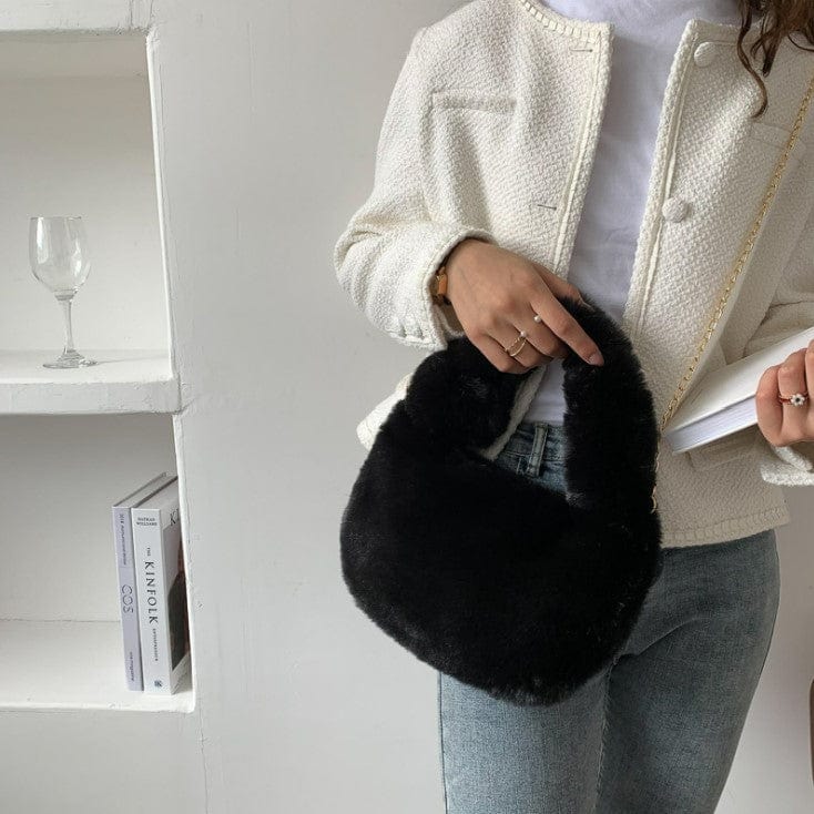 Fluffy Fur Round Basket Bag with Chain Strap - Image 9