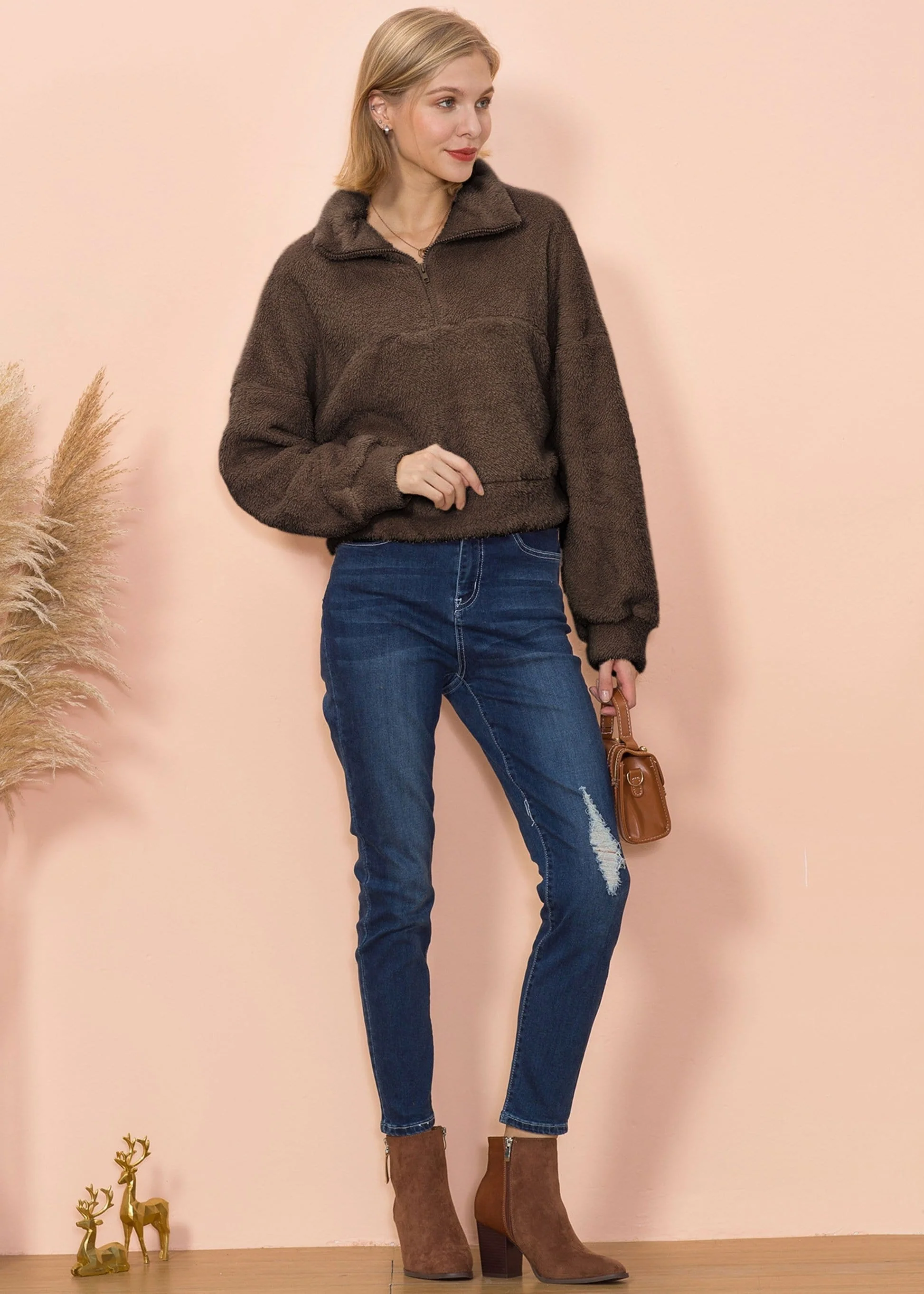 Fluffy Zip Up Sweater - Image 3