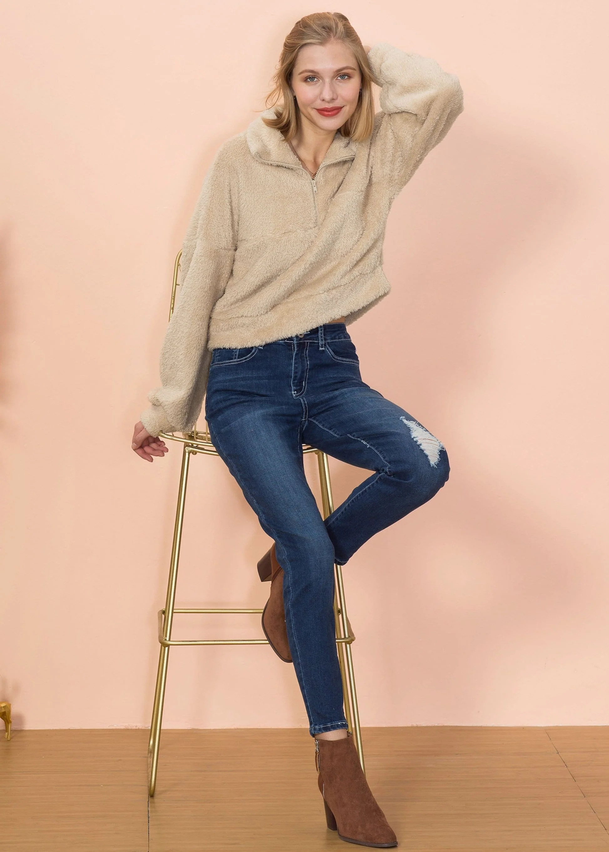 Fluffy Zip Up Sweater - Image 4