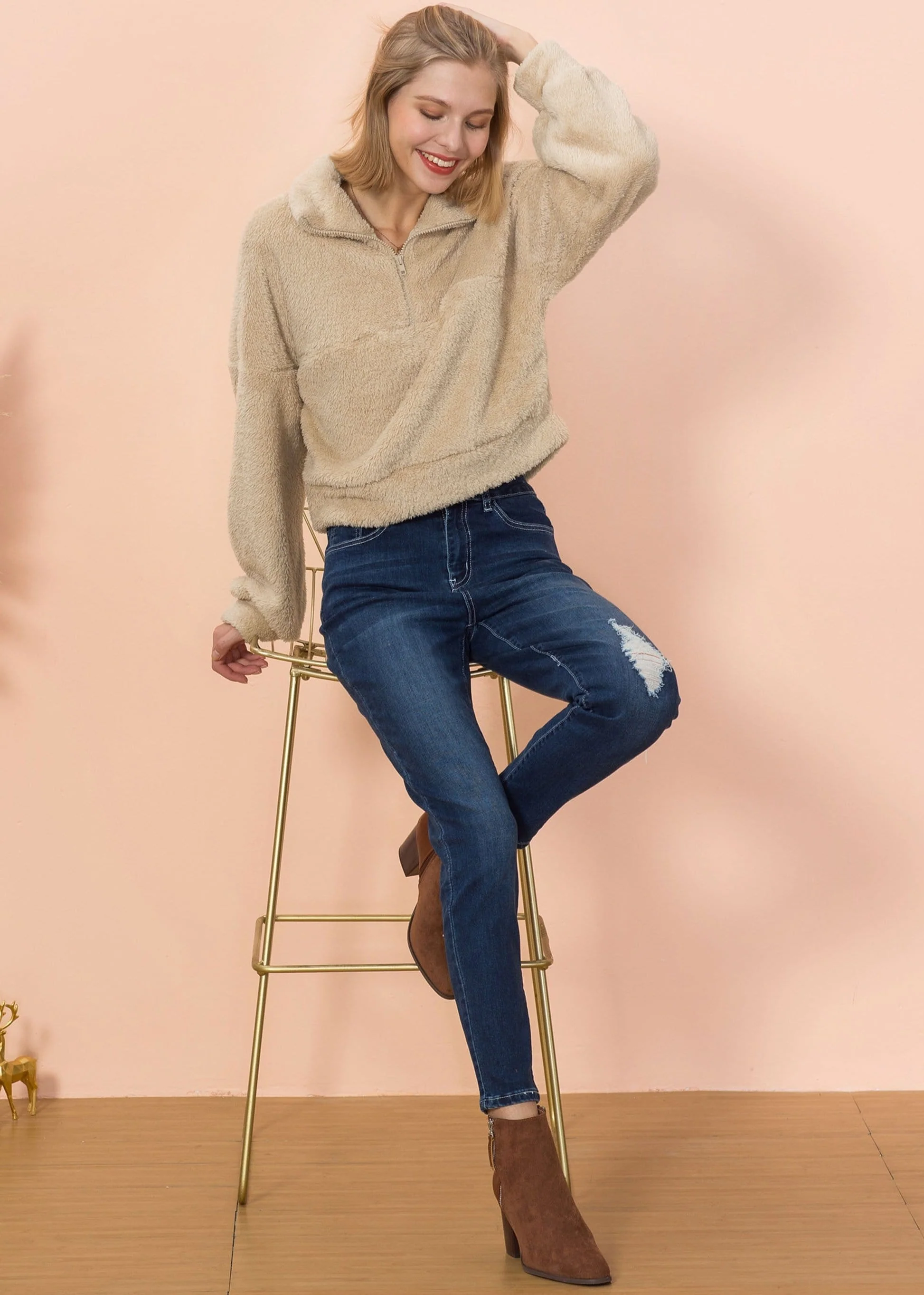 Fluffy Zip Up Sweater - Image 5