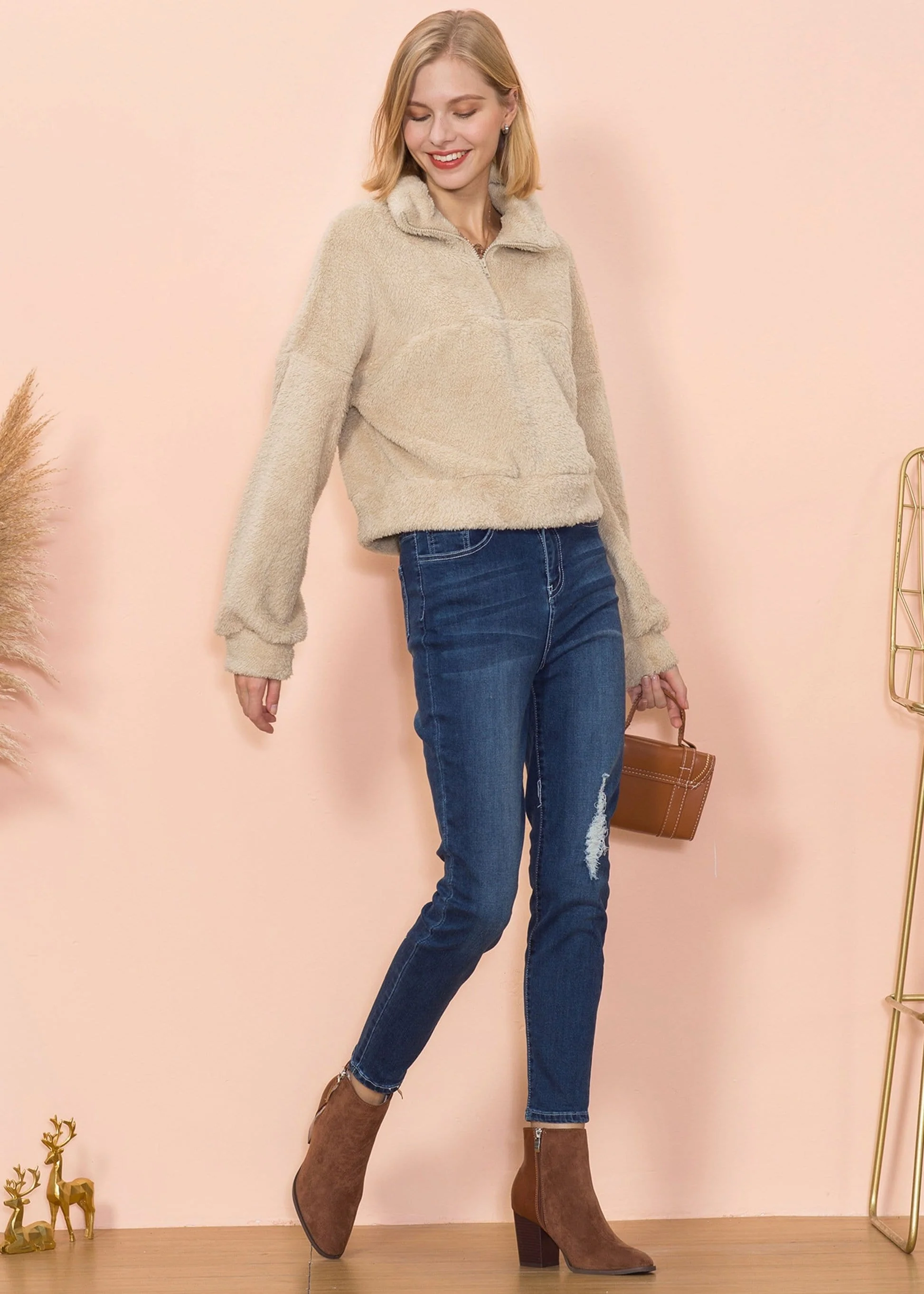 Fluffy Zip Up Sweater - Image 7