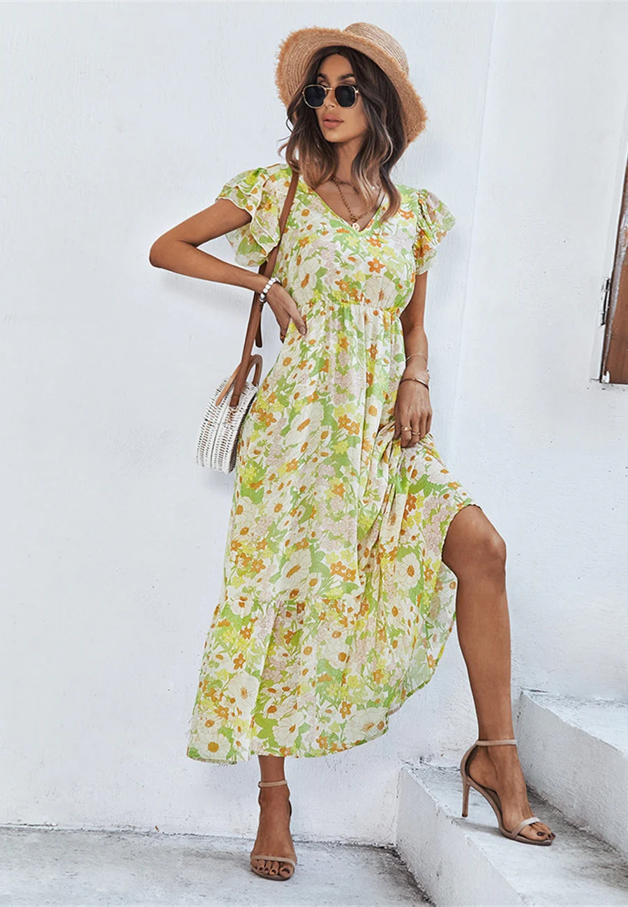Flutter Sleeve Floral Print Dress - Image 10