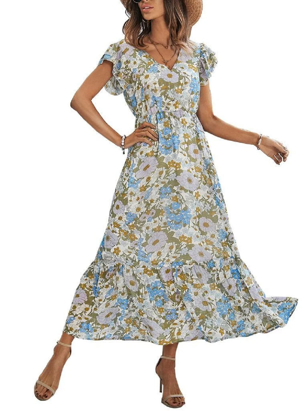 Flutter Sleeve Floral Print Dress - Image 5