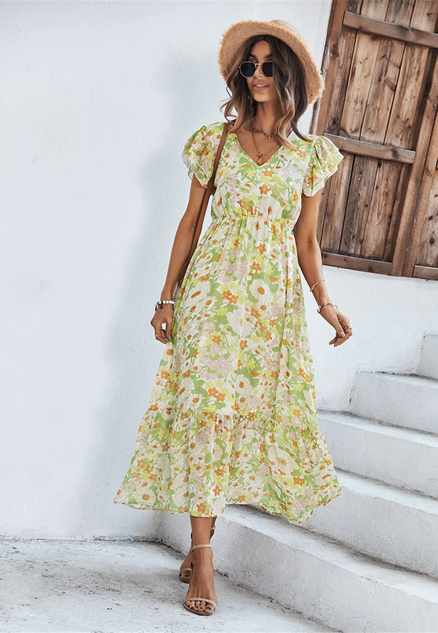 Flutter Sleeve Floral Print Dress - Image 9
