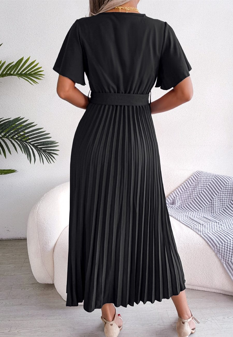 Flutter Sleeve Pleated Wrap Dress - Image 11