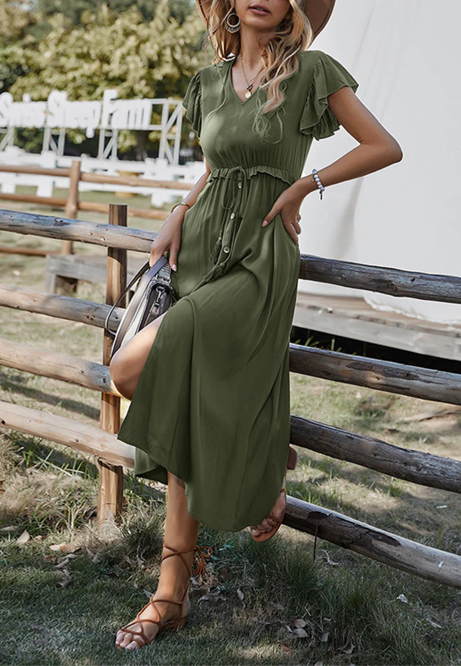 Flutter Sleeve Tie Waist Dress - Image 11