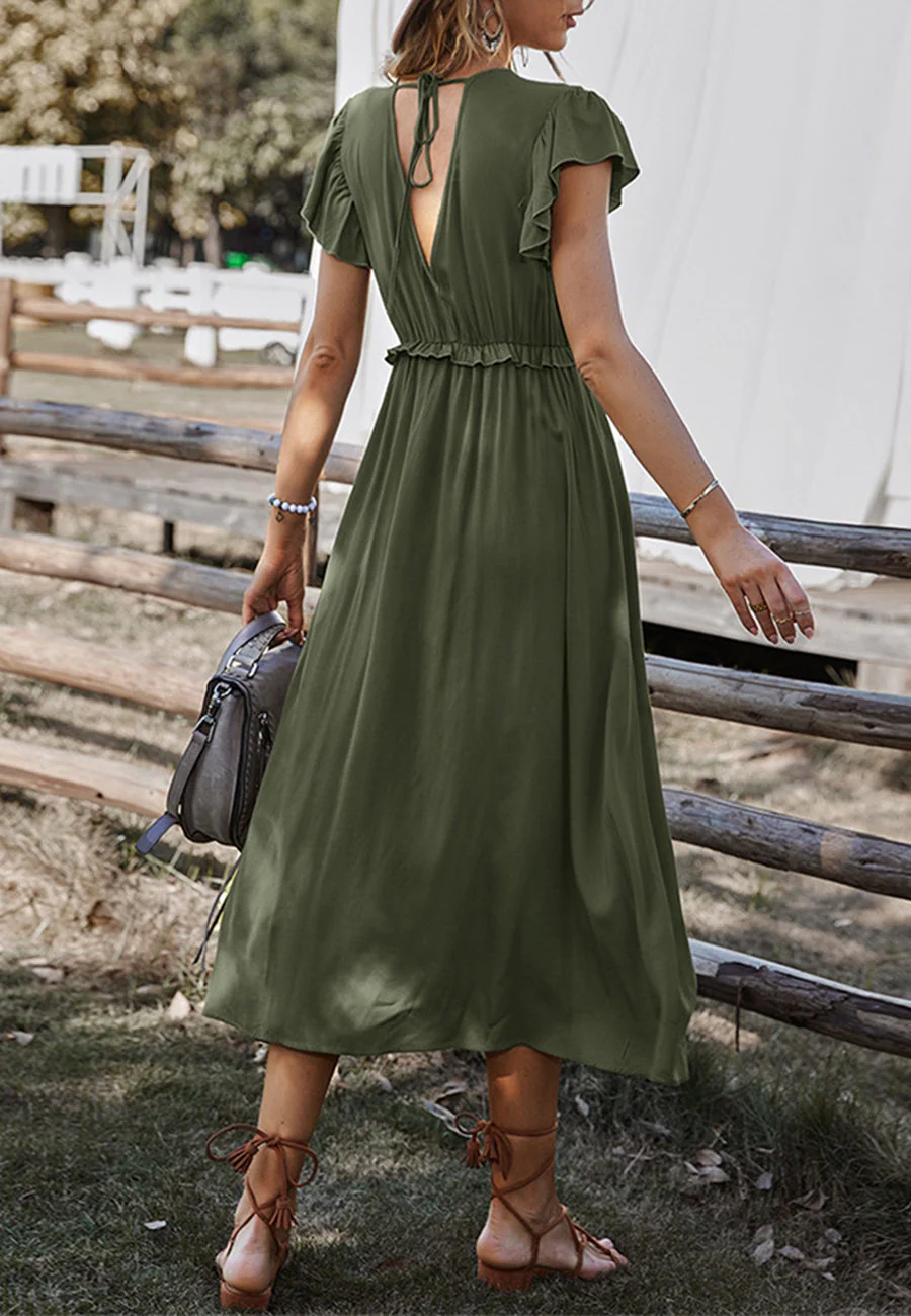 Flutter Sleeve Tie Waist Dress - Image 12