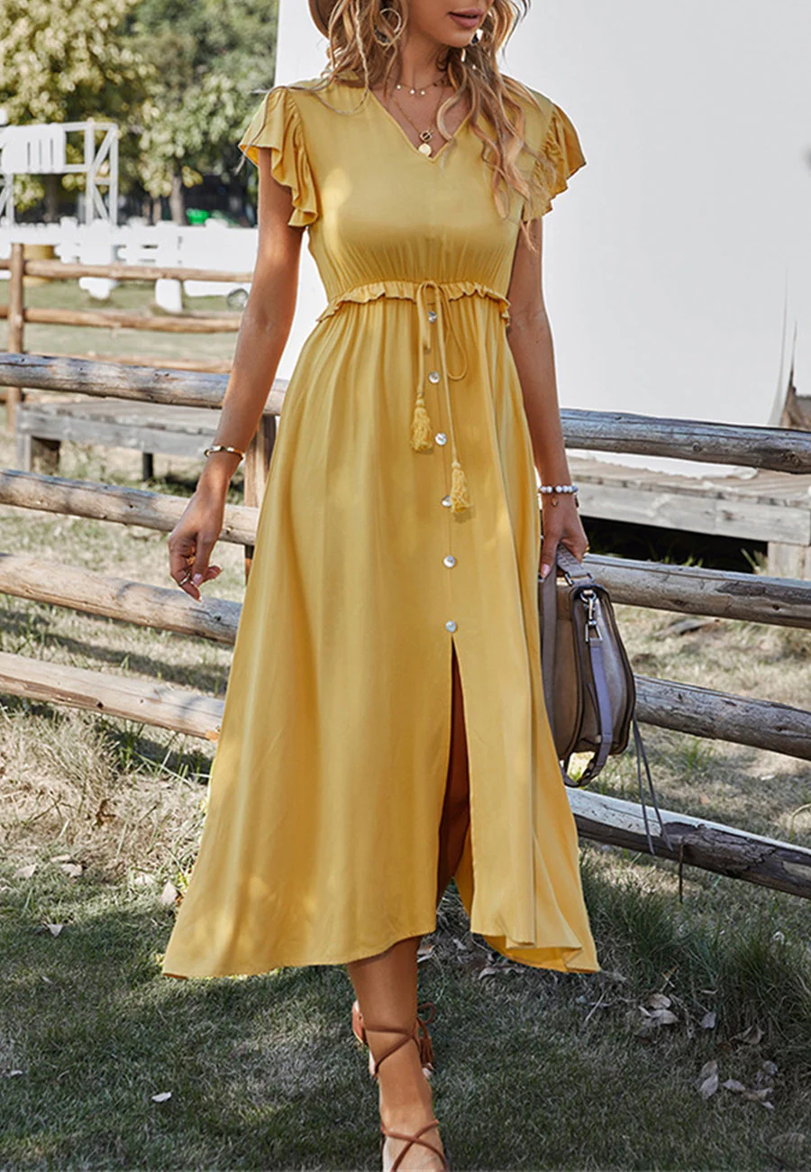 Flutter Sleeve Tie Waist Dress - Image 13