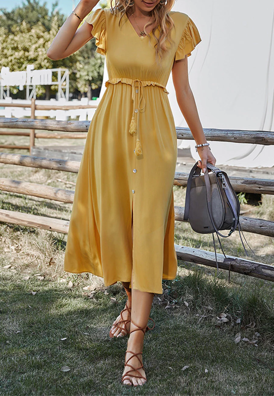 Flutter Sleeve Tie Waist Dress - Image 16