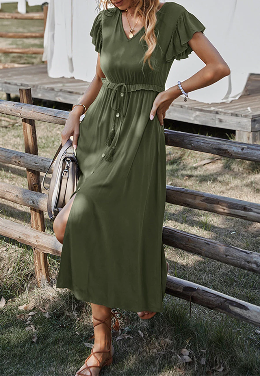 Flutter Sleeve Tie Waist Dress - Image 7