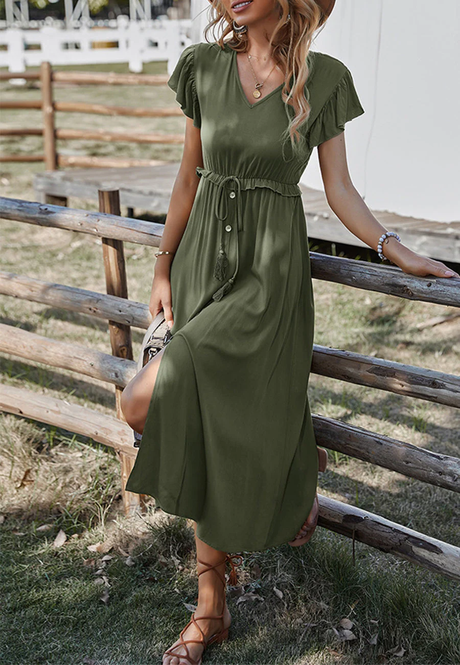 Flutter Sleeve Tie Waist Dress - Image 9