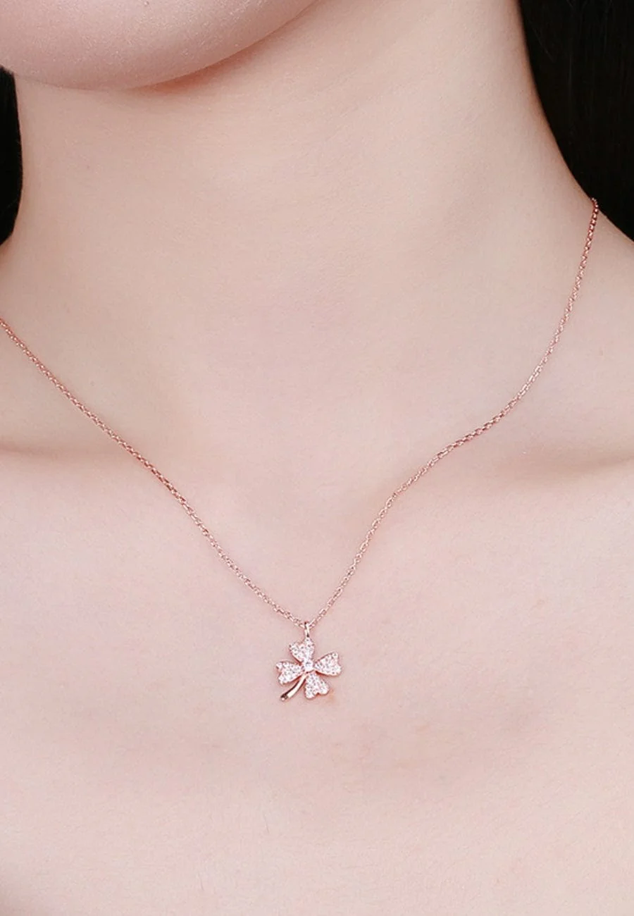 Four Leaf Clover Crystal Necklace - Image 4