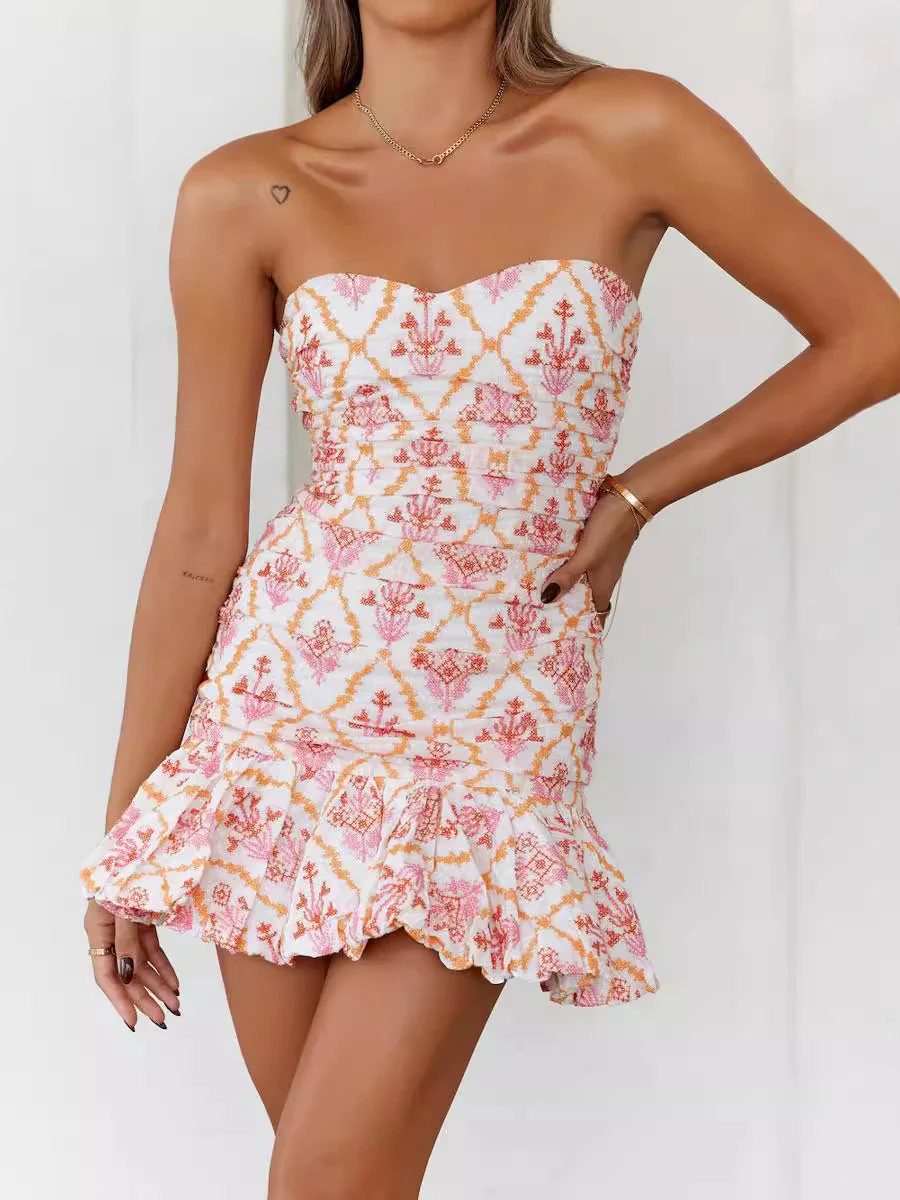 Fresh And Sweet Printed Pleated Dress - Image 5