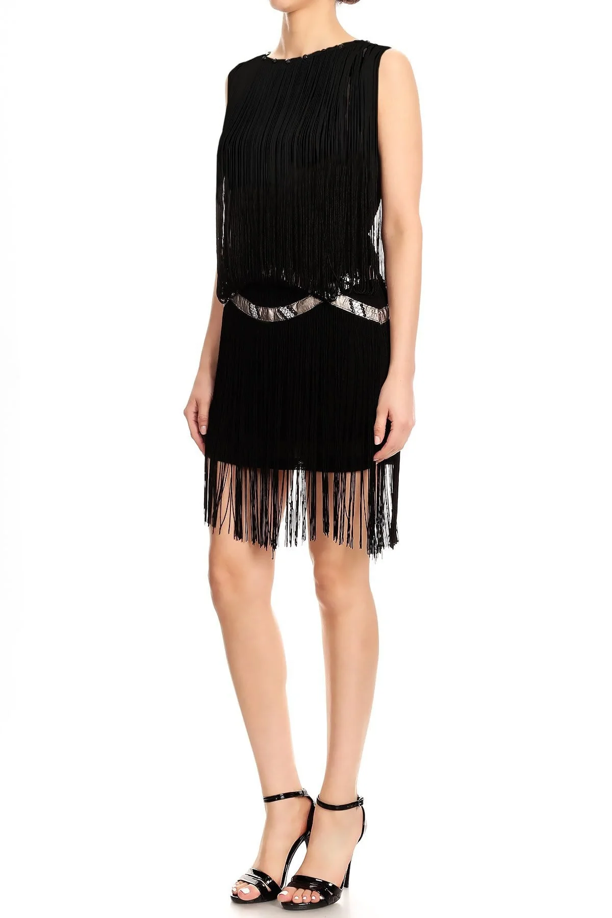 Fringe Trim Tassel Bedazzled Dress - Image 3