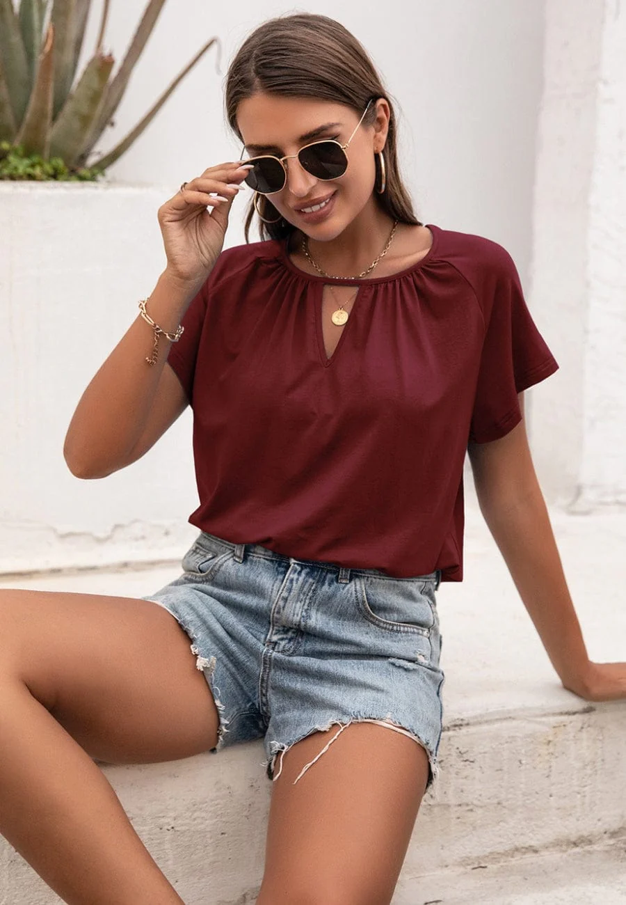 Front Keyhole Raglan Sleeve Blouse - Image 10