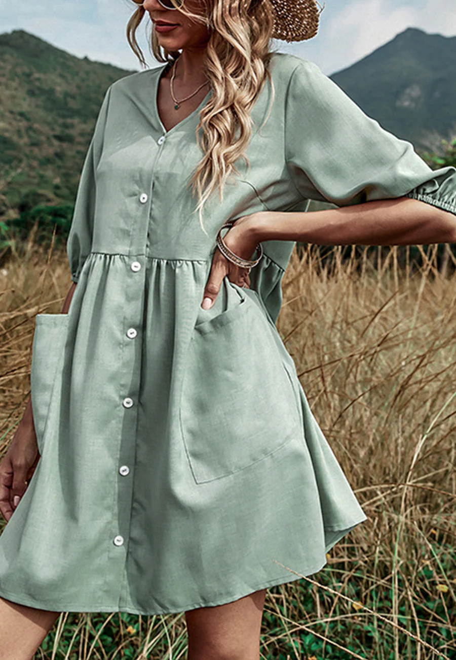 Front Pocket Button Down Dress - Image 3