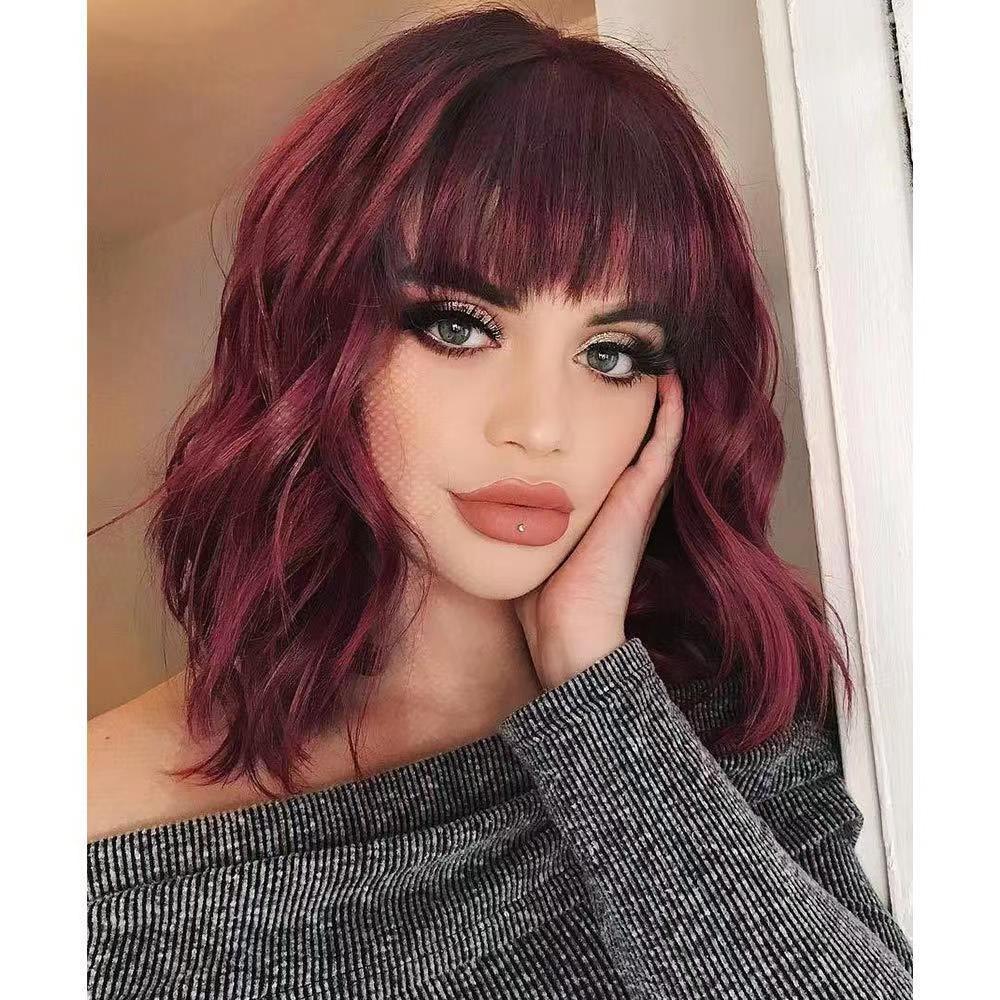 Full-head Wig-style Curly Small Wave Hairstyle Air Bangs Artificial Human Hair Wig Sheath - Image 4