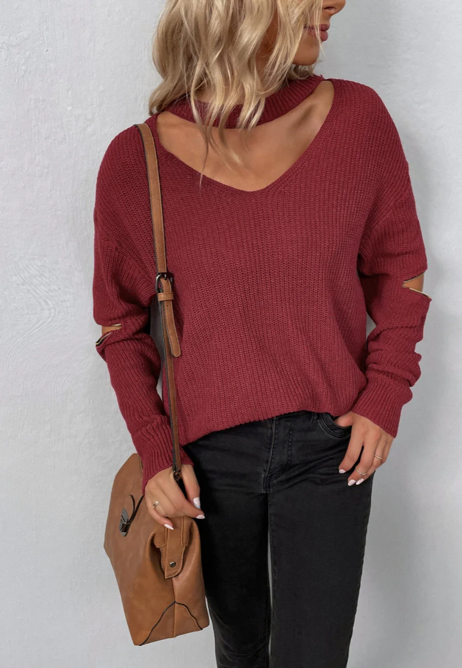 Functional Zipper Sleeve Sweater - Image 11