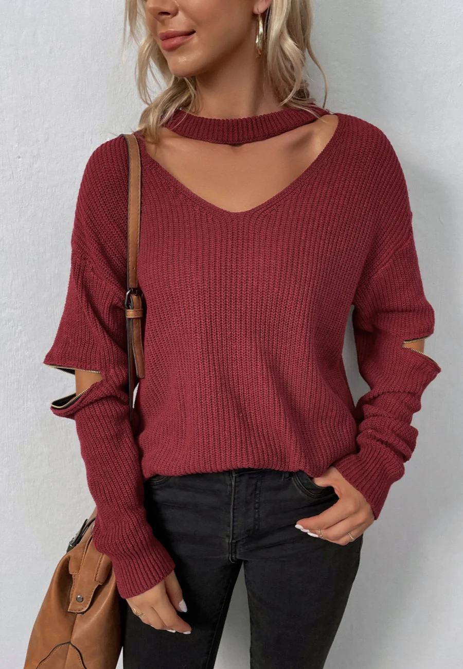Functional Zipper Sleeve Sweater - Image 12