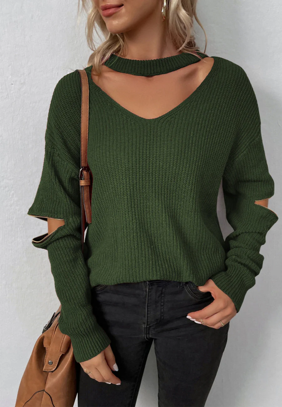 Functional Zipper Sleeve Sweater - Image 5