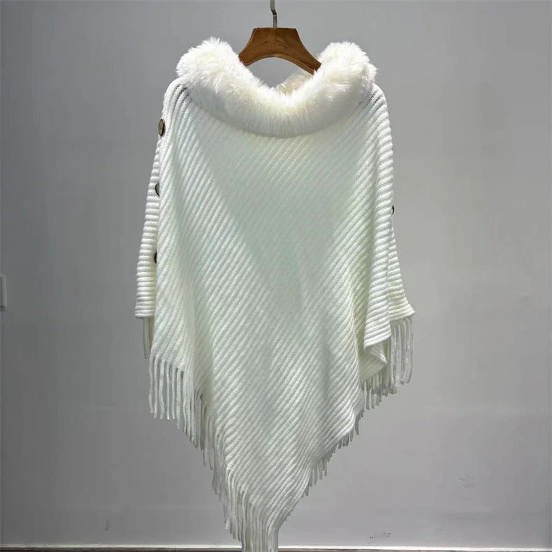 Fur Collar Shawl Knitted Lady Temperament Warm Thick Loose Tassle Atmosphere Cape - Image 4