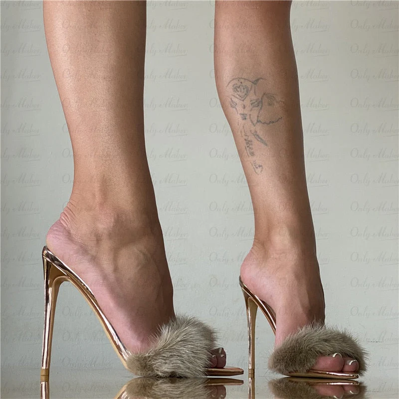 Fur Thin High Sandals - Image 16