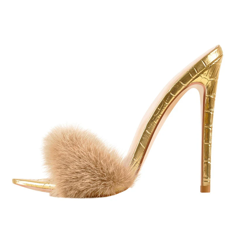 Fur Thin High Sandals - Image 2