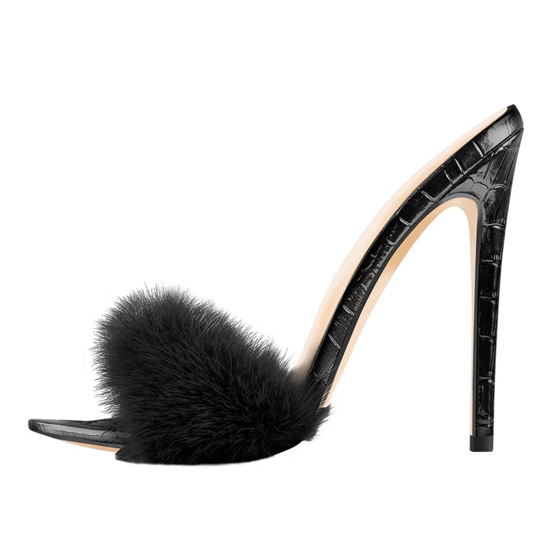 Fur Thin High Sandals - Image 3