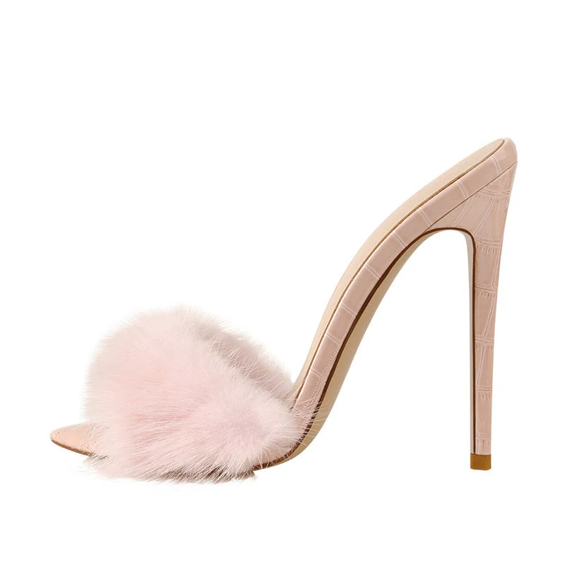 Fur Thin High Sandals - Image 5
