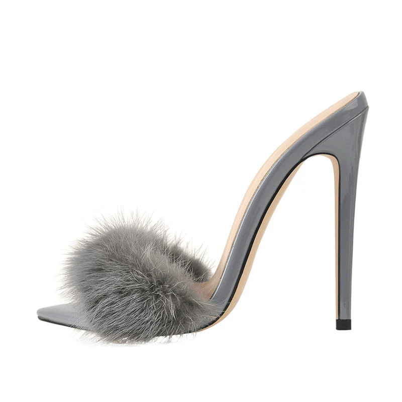 Fur Thin High Sandals - Image 6