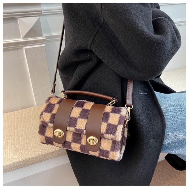 Fuzzy Checkered Print Bag - Image 7