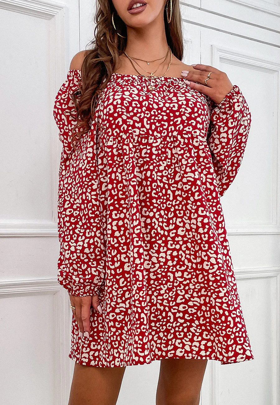 Gathered Neck Leopard Print Dress - Image 4