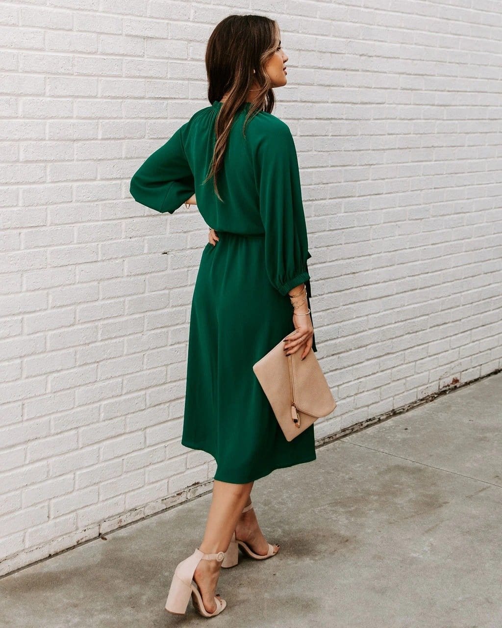 Gathered Neck Tie Waist Dress - Image 10