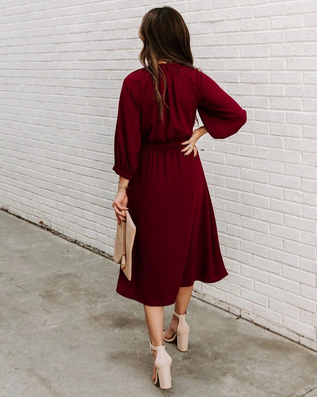 Gathered Neck Tie Waist Dress - Image 5